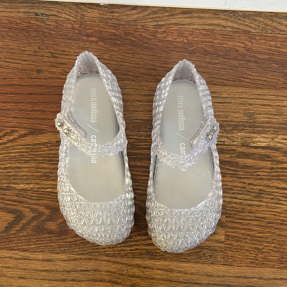 Mini Melissa Other - Mini Melissa Campana Kids Glittery Silver MaryJane Flats